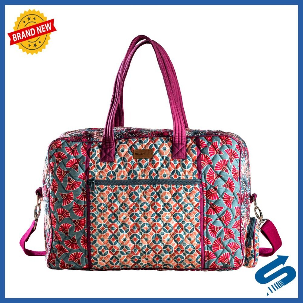 Quilted Cotton Duffel Bag 18x13x7 Travel Gym Weekender Carry-On Compliant